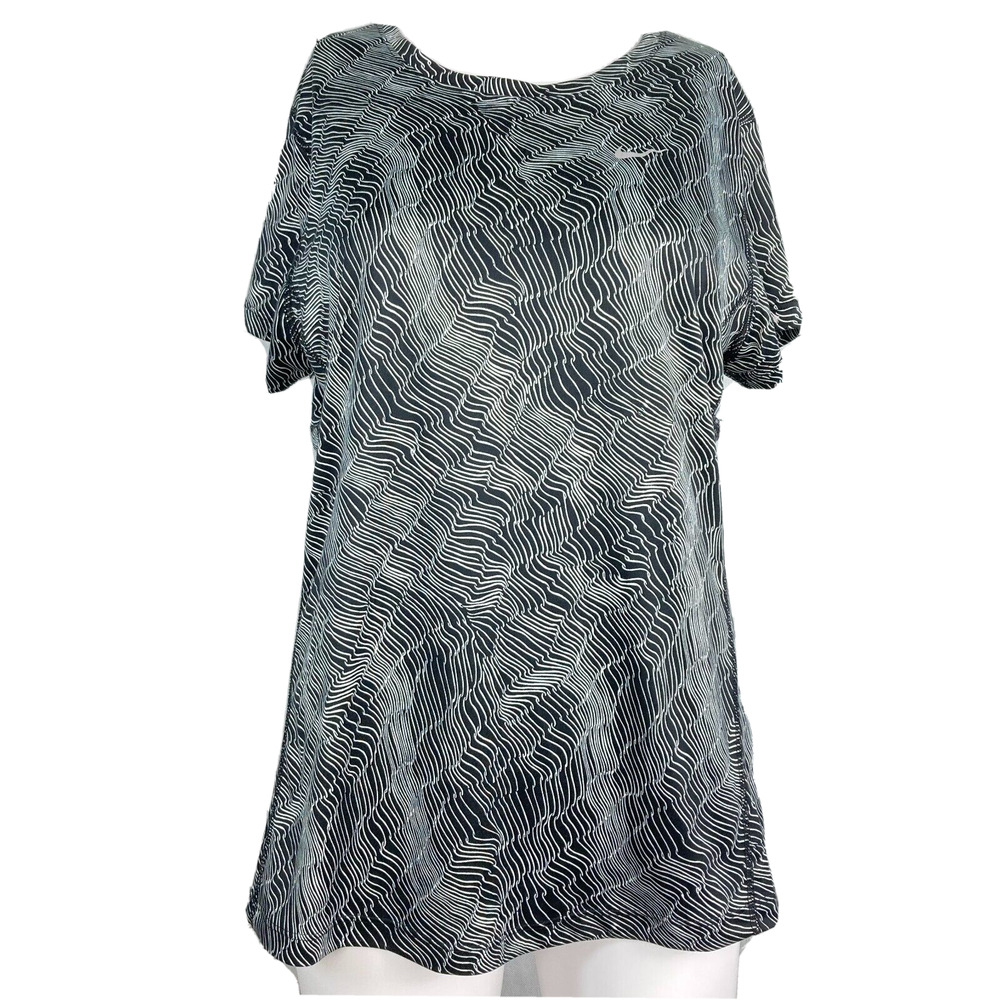 Nike Shirt Womens Sz L Black White Print DriFit Miler Short Sleeve Running